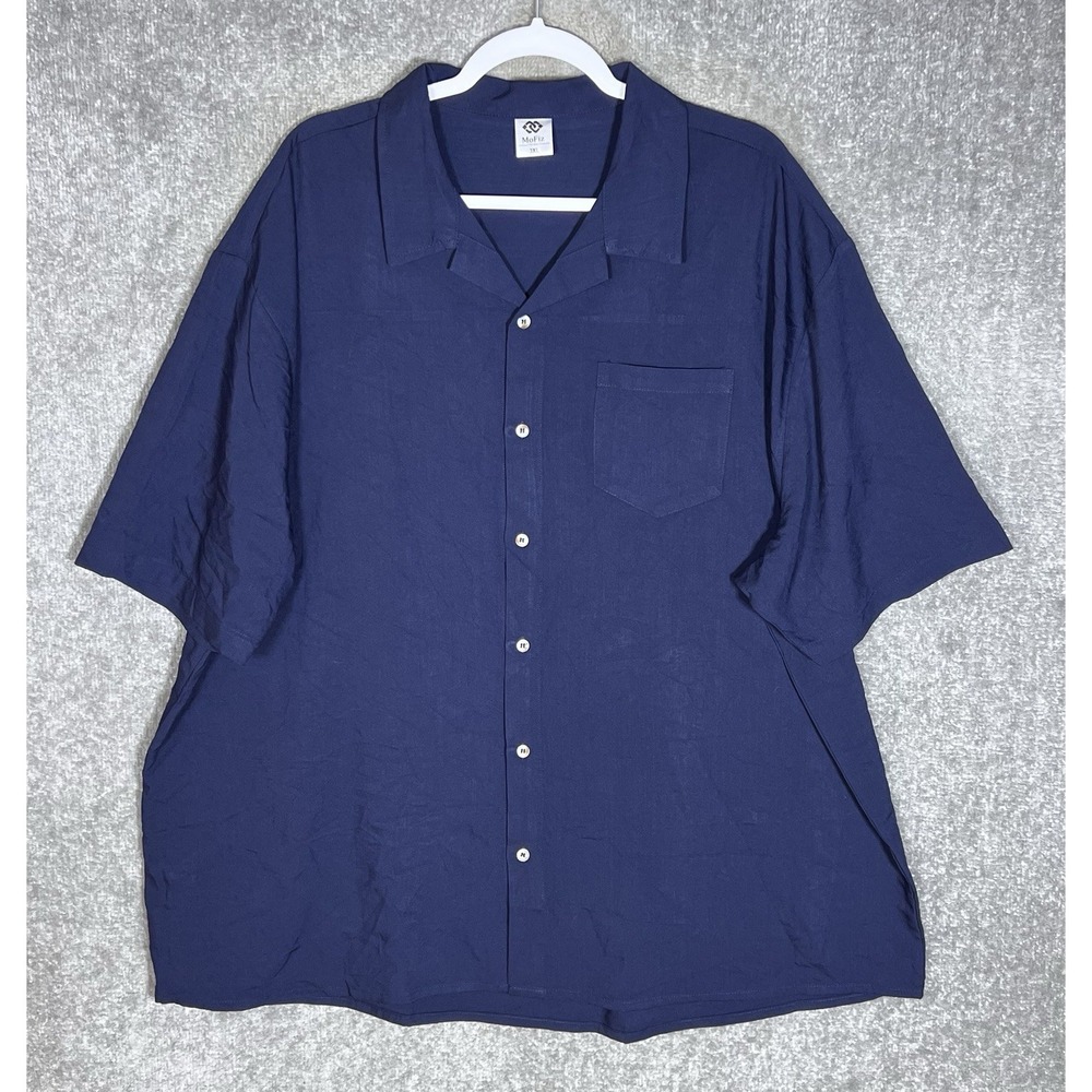 MoFiz Button Up Shirt Mens Size 3XL Navy Blue Stretch Chest Pocket Short Sleeve